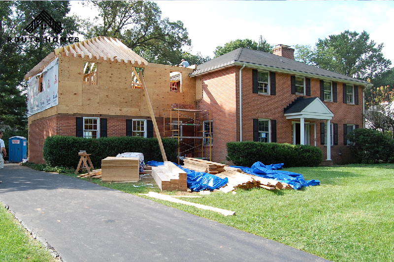 Home addition and extension project in Toronto by Route Homes featuring a second-storey addition and exterior remodeling.