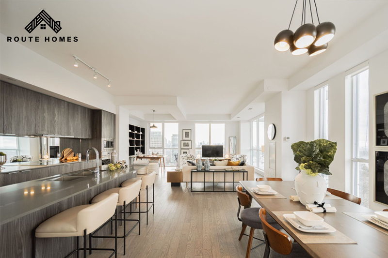 Modern Toronto condo renovation featuring an open-concept kitchen, dining area, and bright contemporary interior.