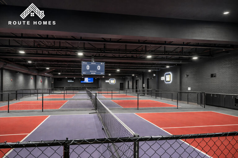 Indoor pickleball courts at 6ix Pickle in Toronto, a 10,000 sq ft commercial build-out by Route Homes