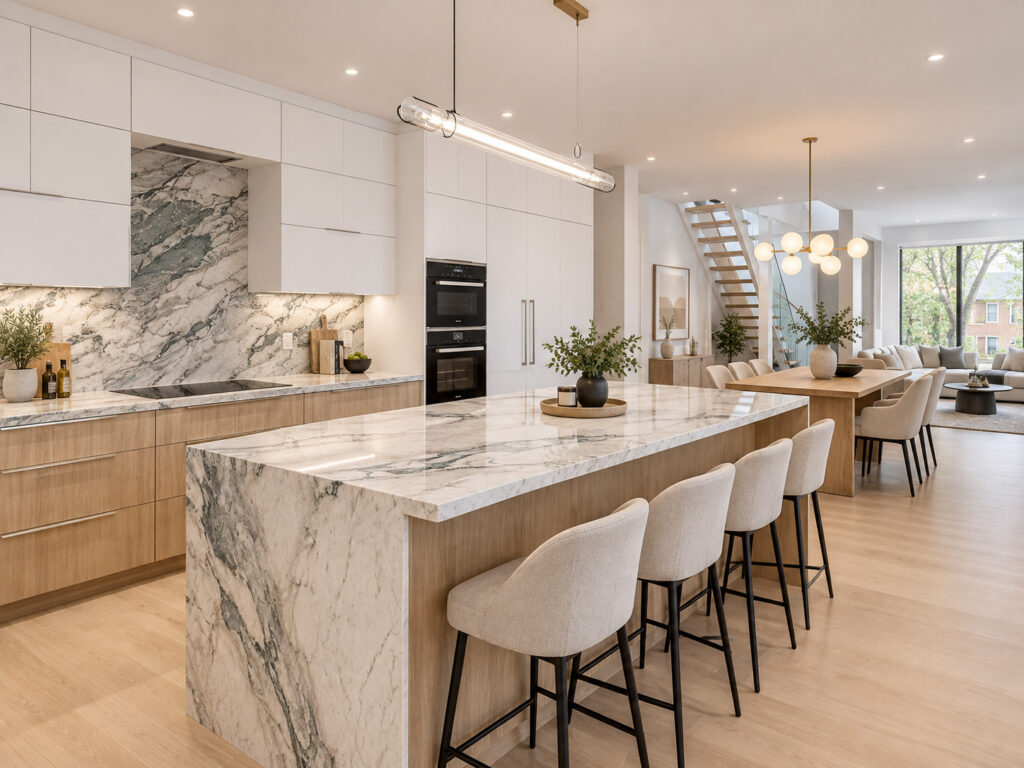 Removing a Load-Bearing Wall in Toronto: Engineer, Permit & Cost 3 Finished open-concept kitchen and dining area after removing a wall in a Toronto home