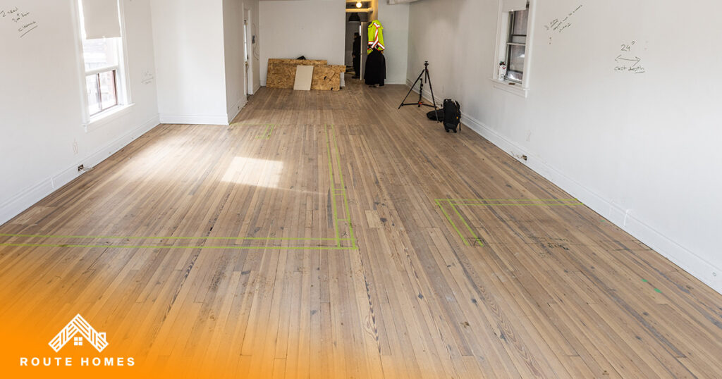 Can You Live in Your House During a Renovation? 1 Room taped out for a new layout during renovation planning